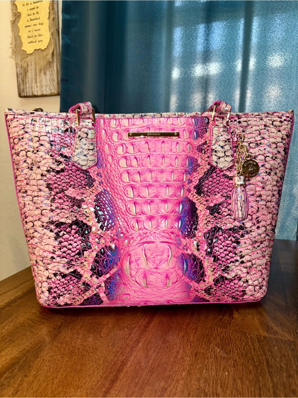 Brahmin EUC Md Asher - Pink Cobra Ombré - Front EYE - Neon Pink, Purple